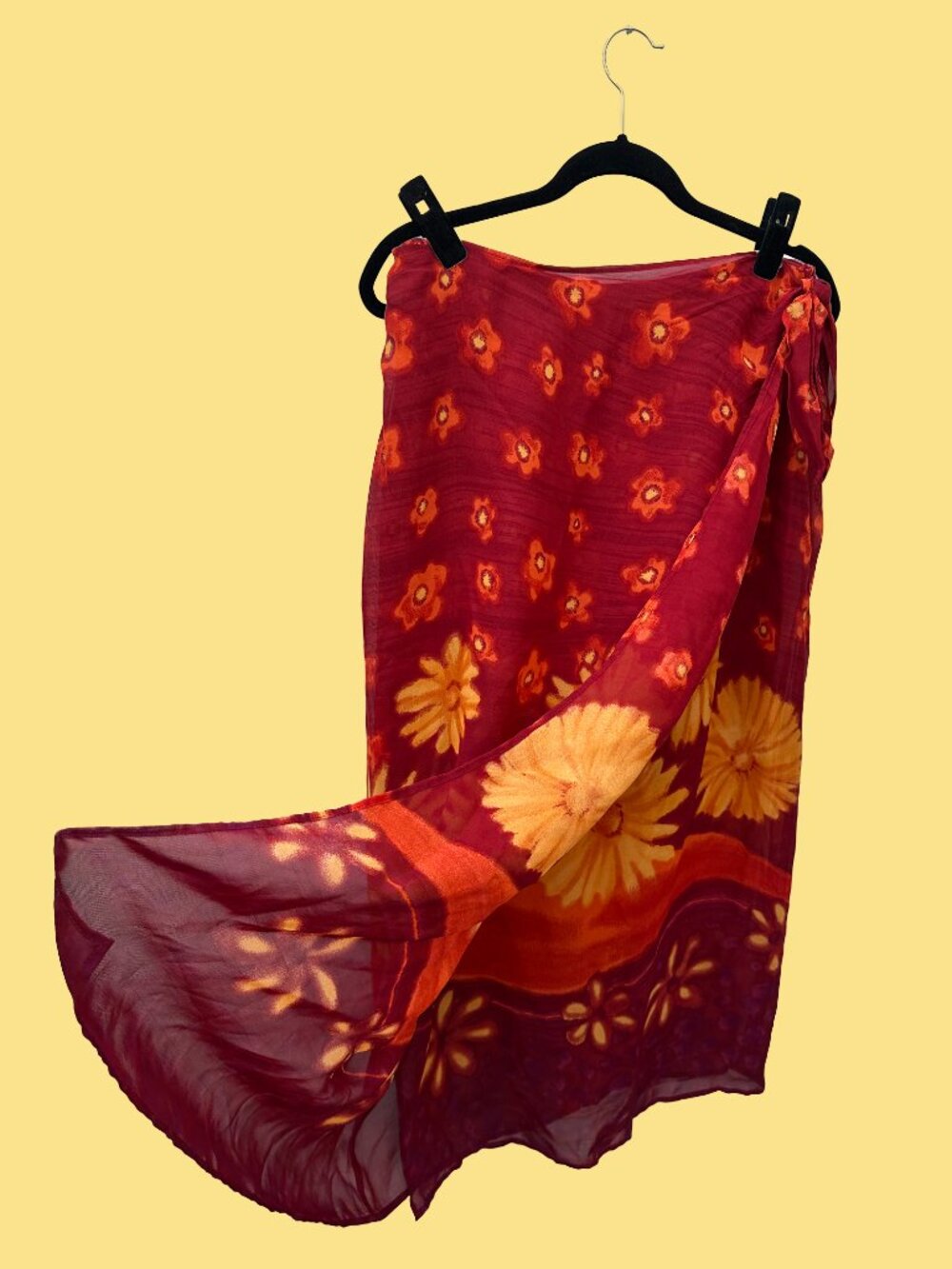Vintage Marks & Spencer St Michael Sheer Floral Wrap Skirt Red Orange Flower